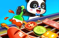 Cute Panda Cooks Food